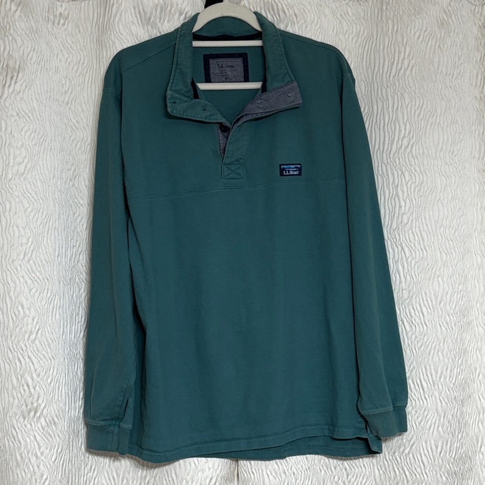 L.L.Bean Men's Collard Long Sleeves Men's Pullover 507474 Green Color -Size L